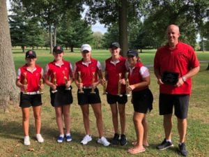 group, girls, golf, hickory hornets