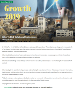2019 Business Growth, Gilbert's Risk Solutions Growth, Growth 2019, Youngstown Business Journal
